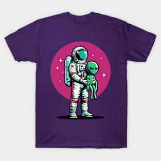 Astronaut carrying a green baby alien T-Shirt